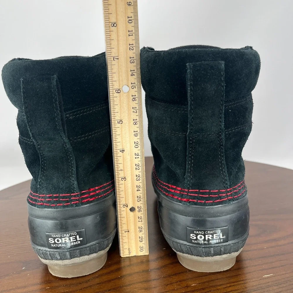Sorel Cheyanne II‎ Youth Girls Boots 4 Black Red Suede Waterproof Duck Shoes